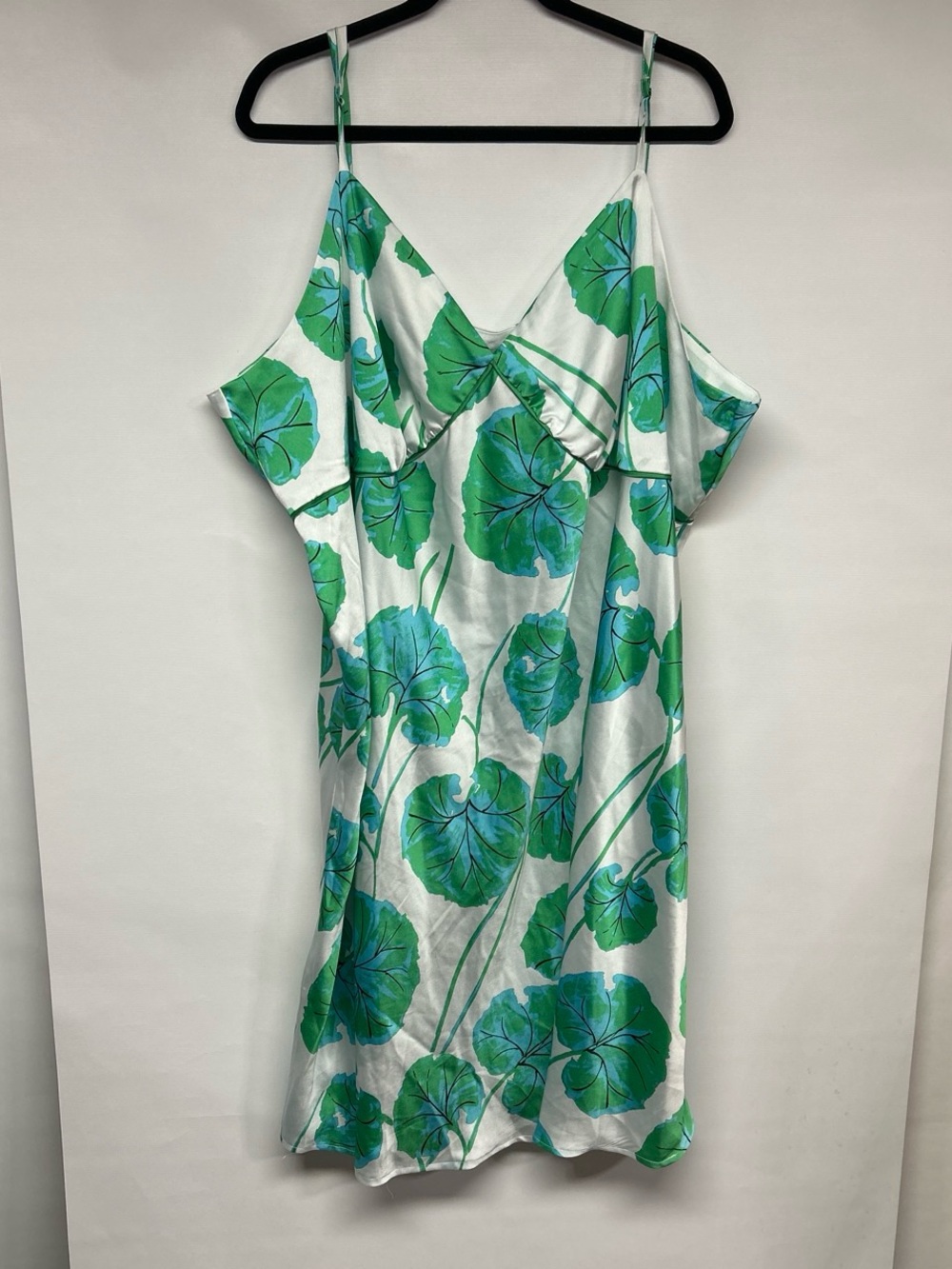 Diane Von Furstenberg White Slip Dress with Green Botanical Print